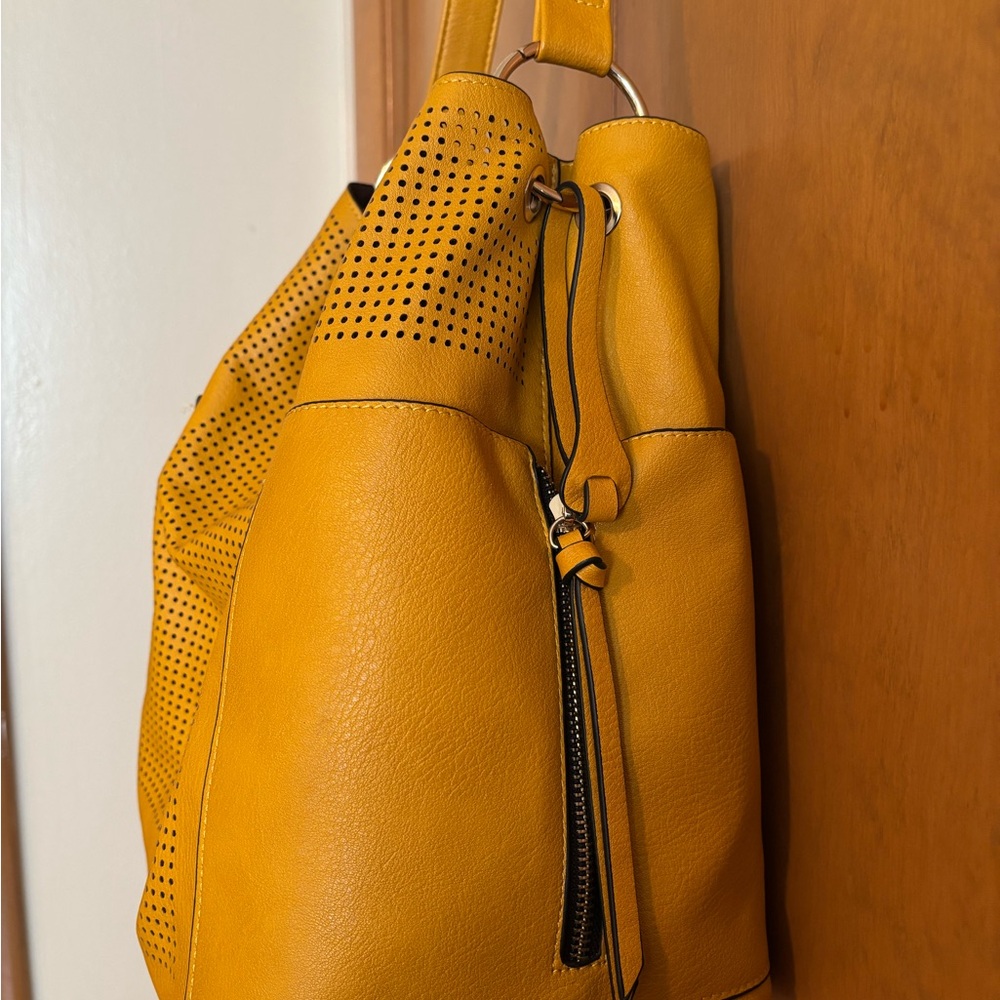Beautiful Yellow Perforated Leather Tote Bag with matching zip pouch - Picture 2 of 7